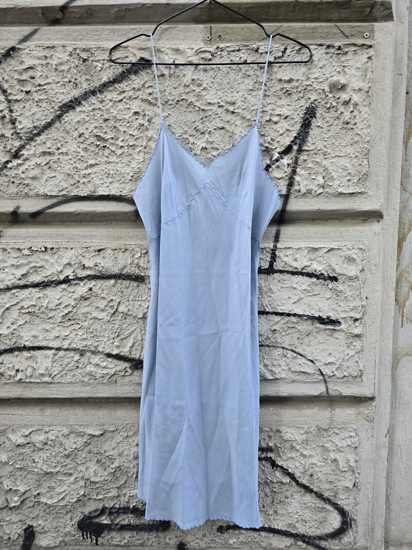Sottoveste vintage in seta azzurro polvere