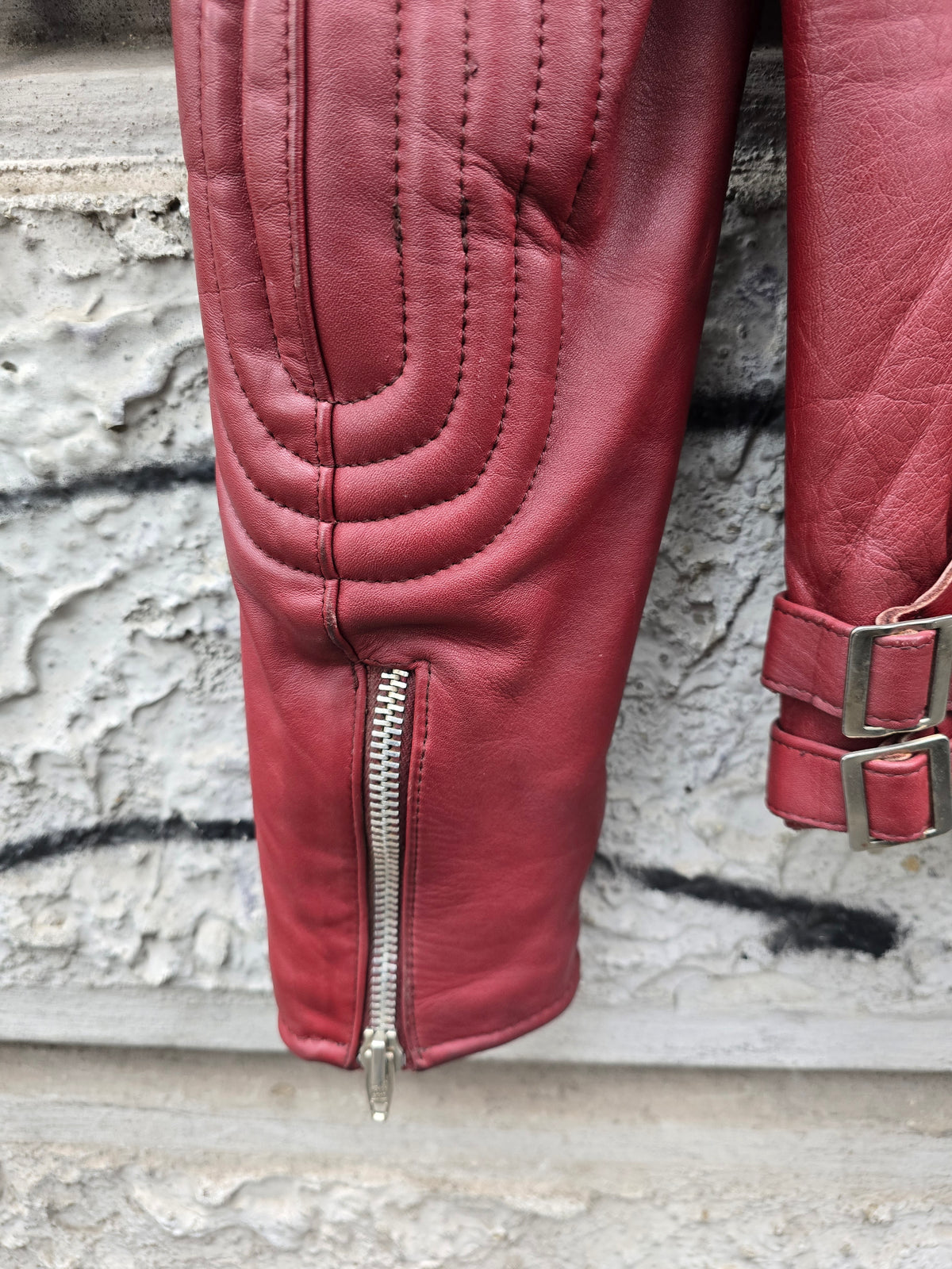Chiodo vintage in pelle rossa