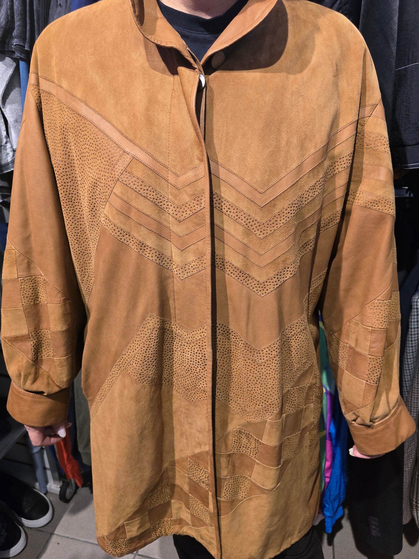 Giacca vintage in pelle e suede