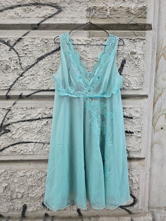 Sottoveste vintage in nylon color tiffany