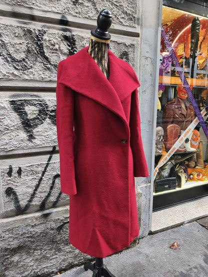 Cappotto donna rosso borgogna in lana vintage Intrend