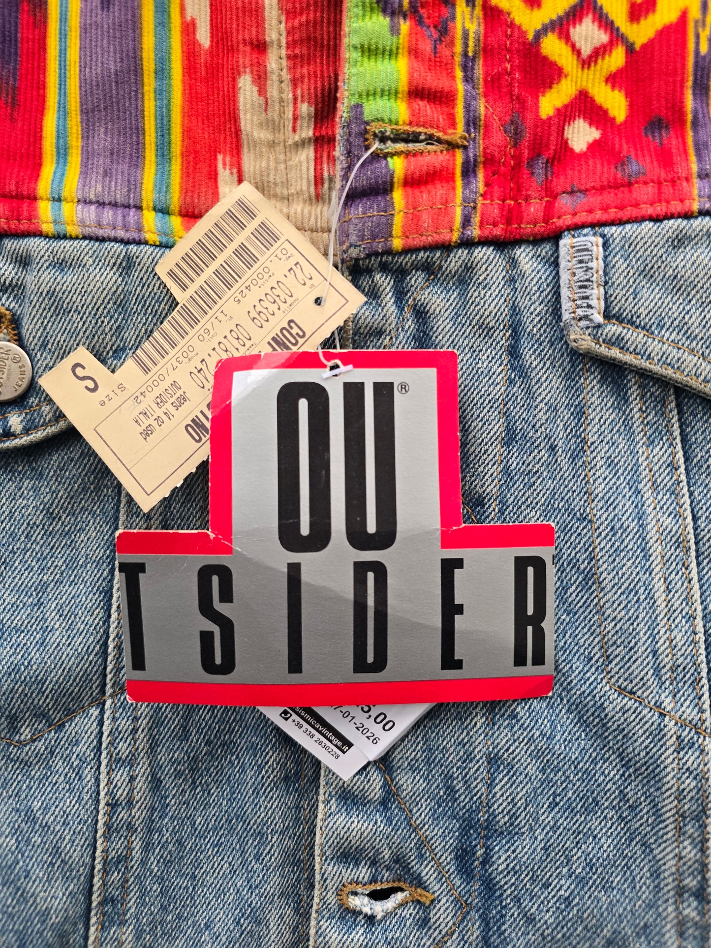 Giacca vintage Outsider in denim e velluto