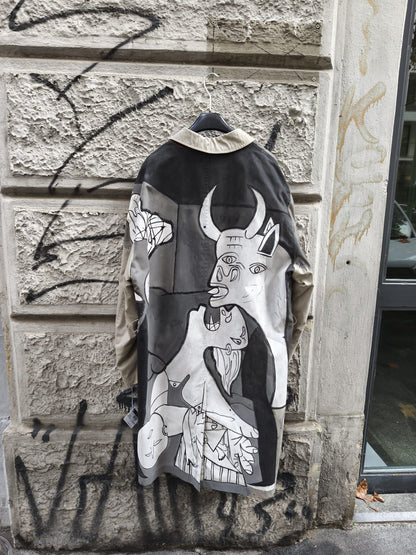 Trench uomo vintage a tema Picasso dipinto a mano