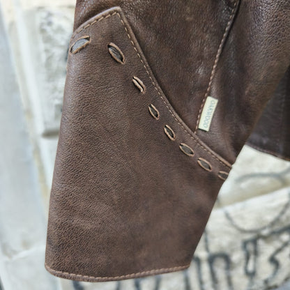 Giacca vintage in pelle marrone texana