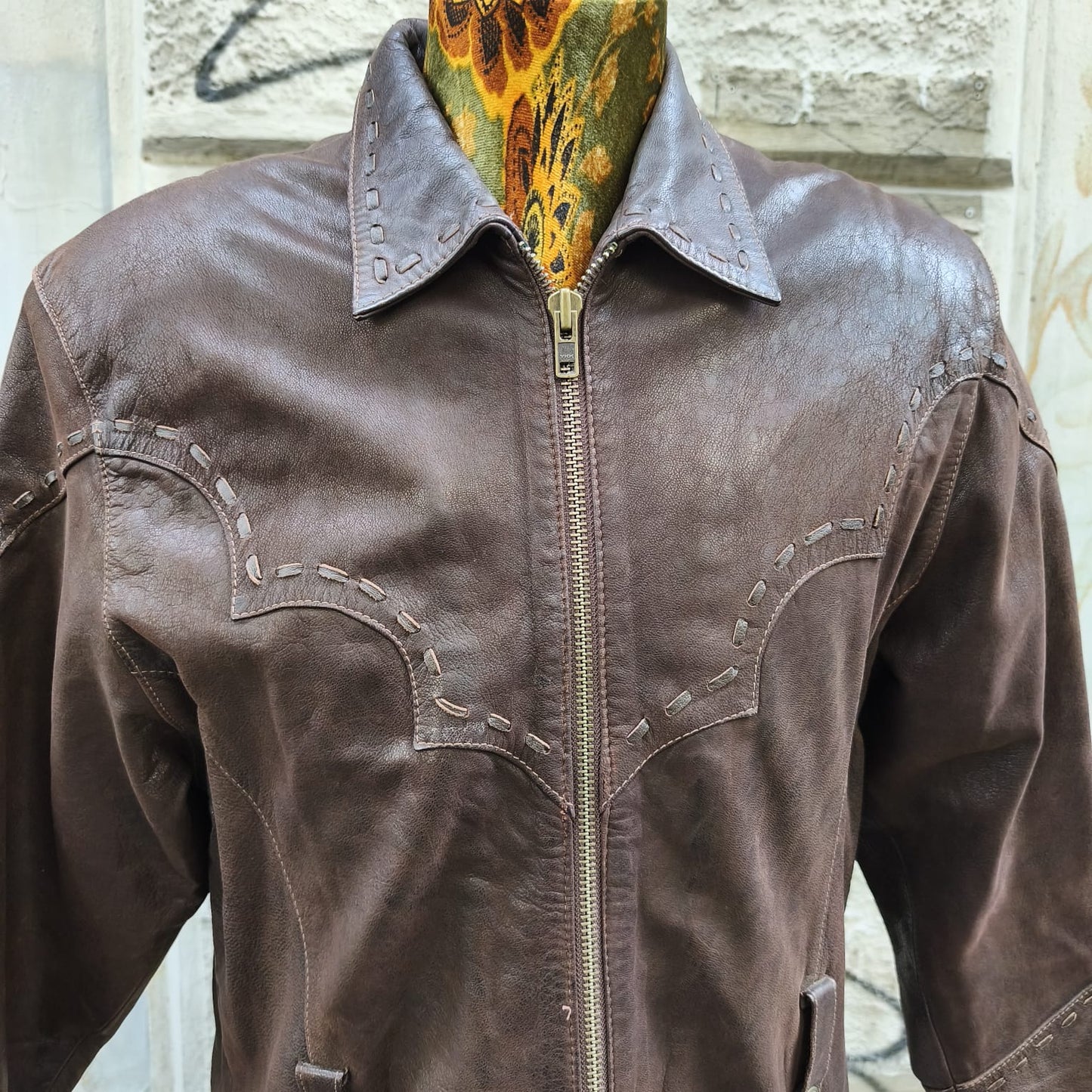 Giacca vintage in pelle marrone texana