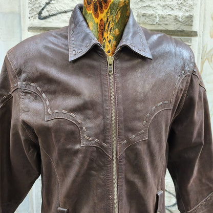 Giacca vintage in pelle marrone texana