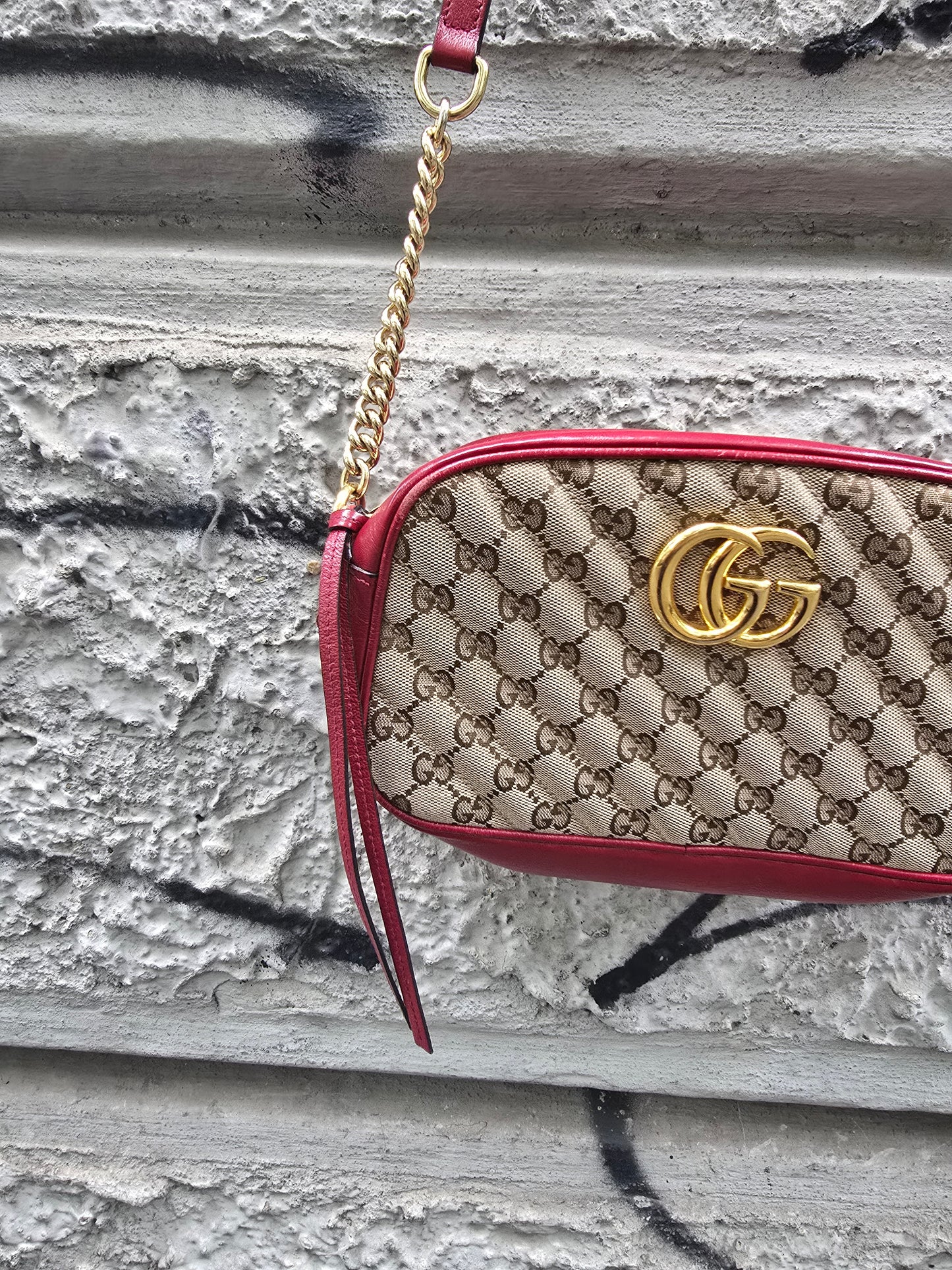 Borsa Gucci Marmont vintage rossa pelle e stoffa monogrammata