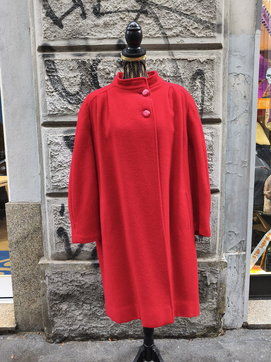 Cappotto donna vintage rosso in pura lana vergine