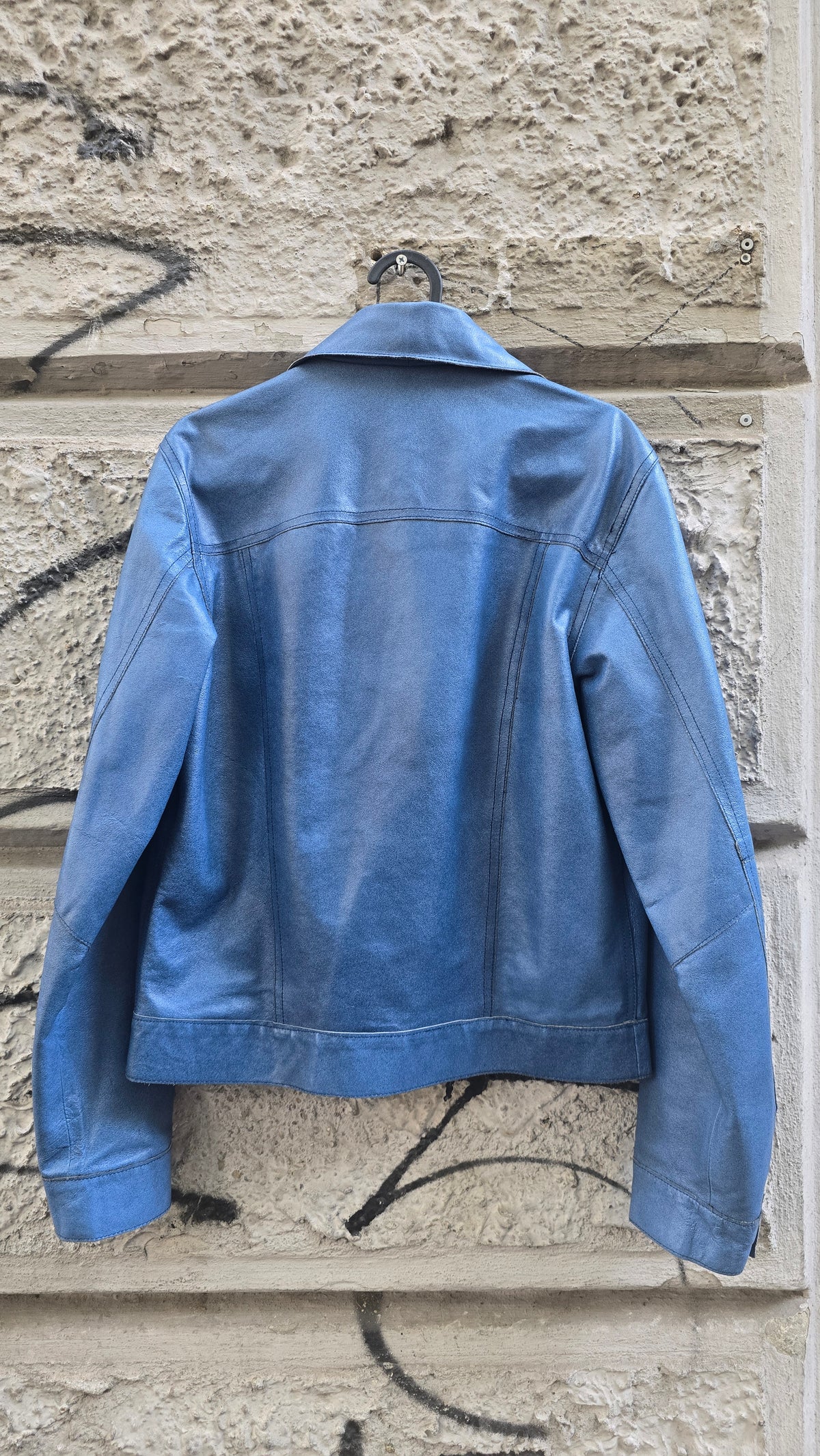 Giacca vintage in pelle blu