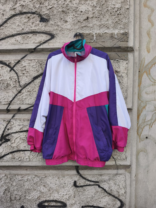 Tuta acetata anni 80 viola, verde, banca e fucsia