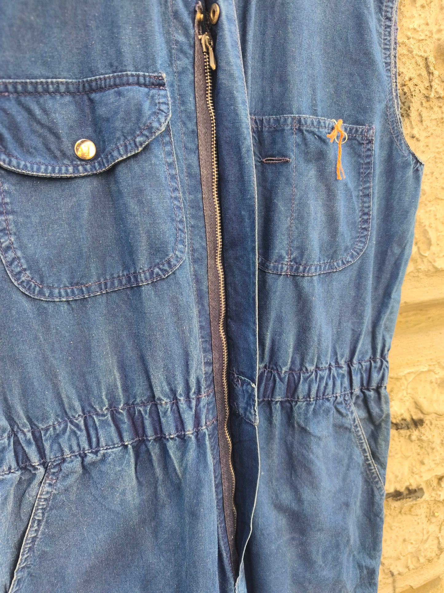 Tuta smanicata workwear vintage in jeans Fiorucci anni 80