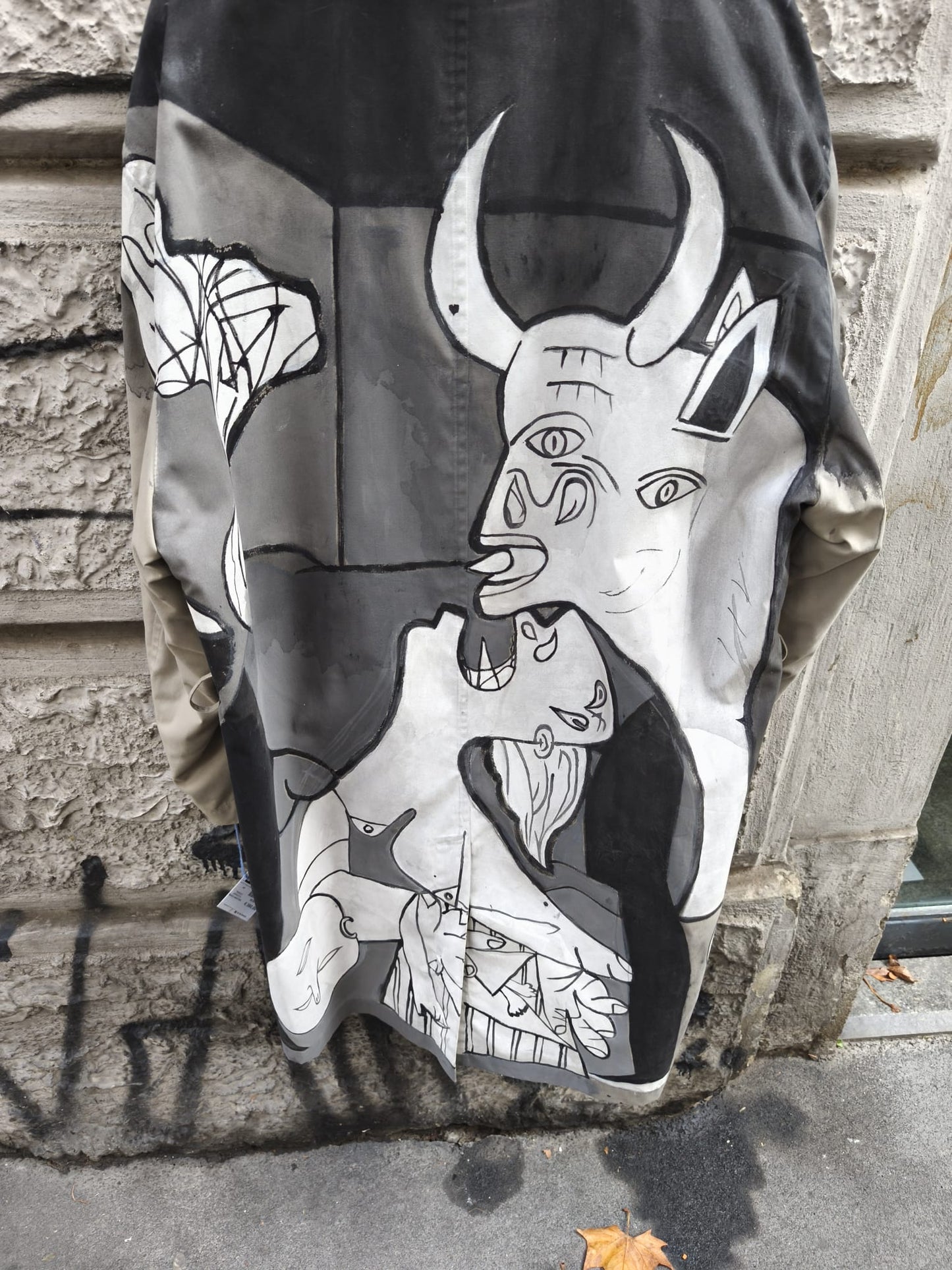 Trench uomo vintage a tema Picasso dipinto a mano