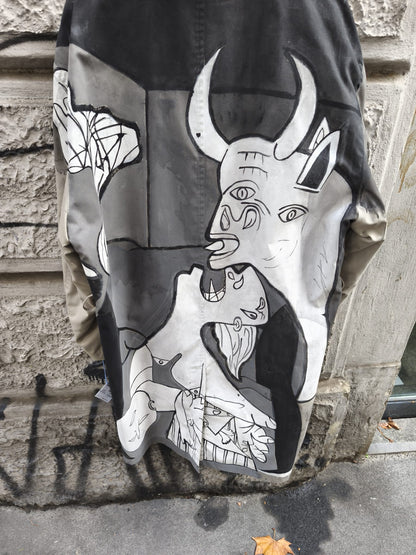 Trench uomo vintage a tema Picasso dipinto a mano