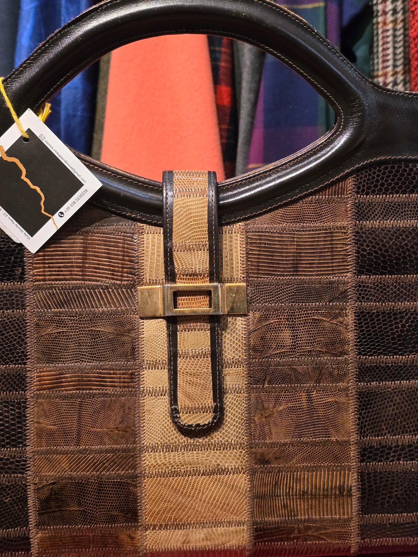 Borsa a mano vintage in patchwork di rettile