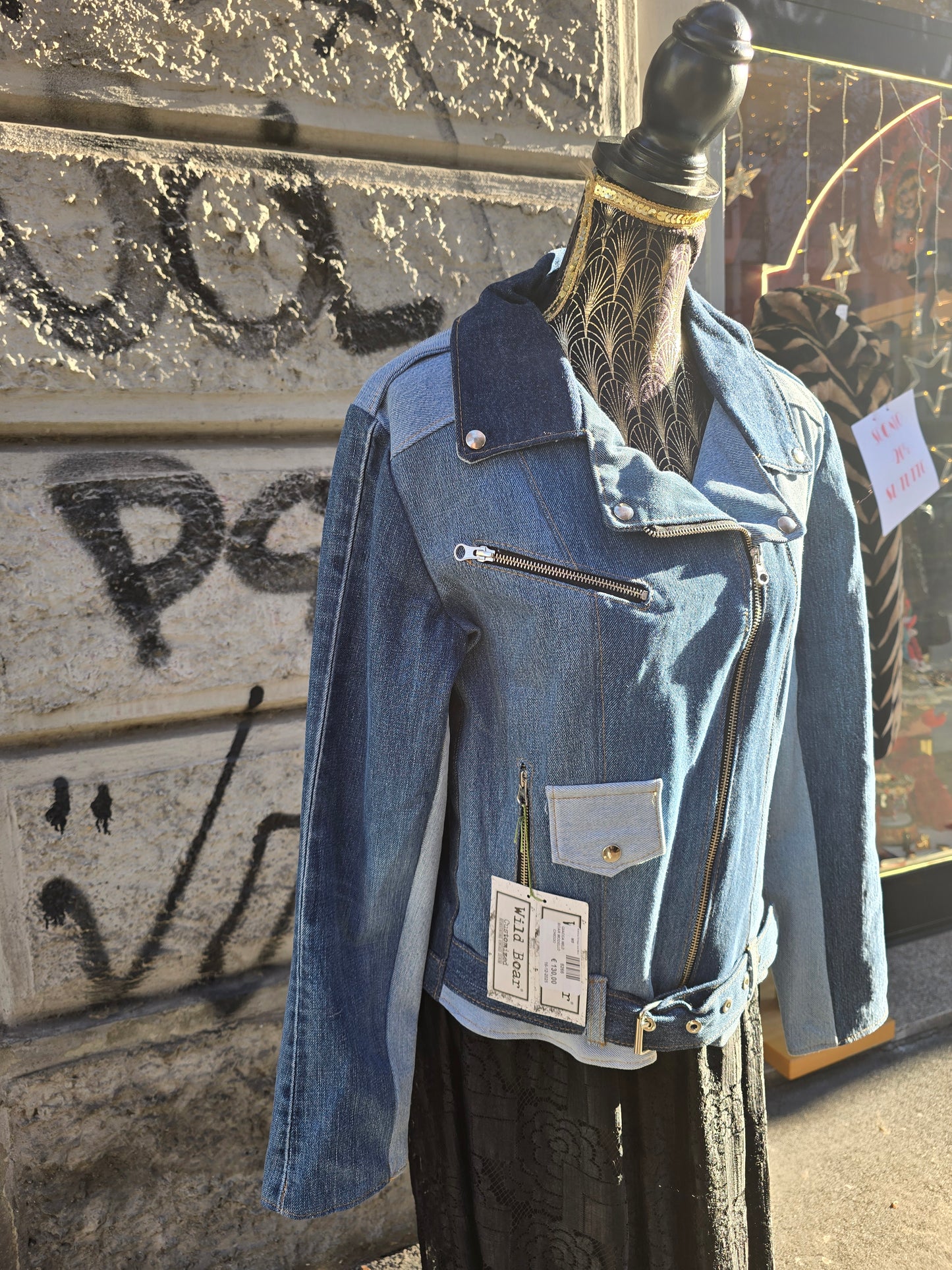 Giacca vintage in jeans modello chiodo