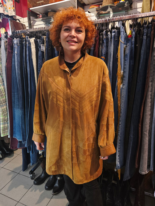 Giacca vintage in pelle e suede