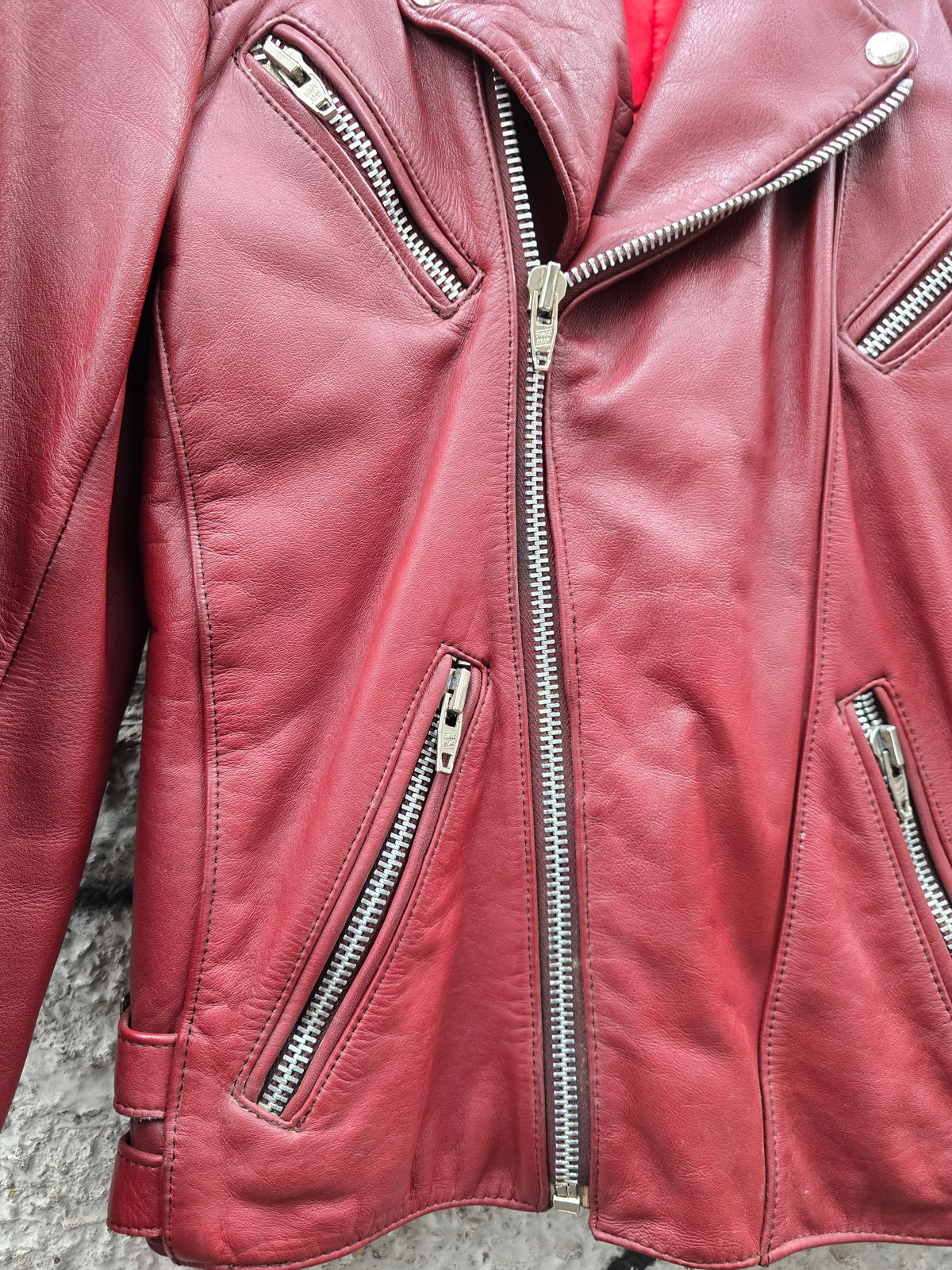 Chiodo vintage in pelle rossa