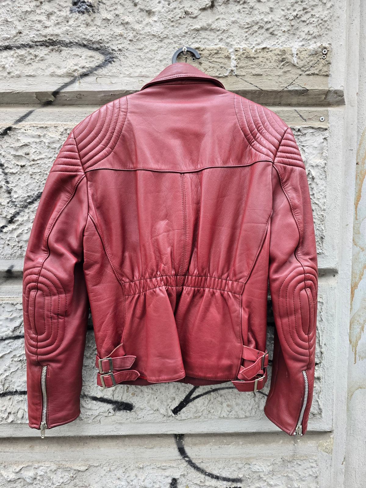 Chiodo vintage in pelle rossa