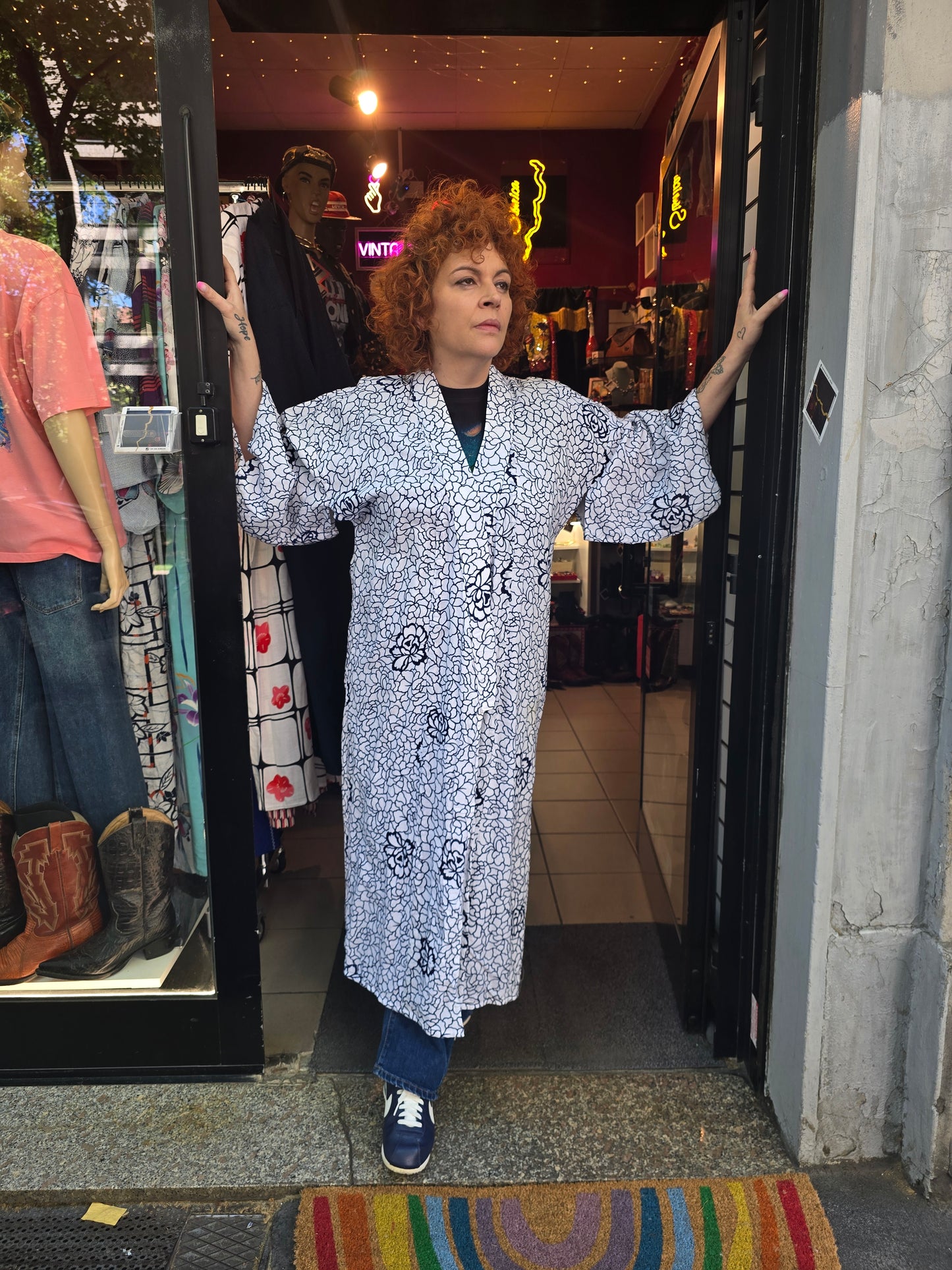 Kimono vintage bianco e blu