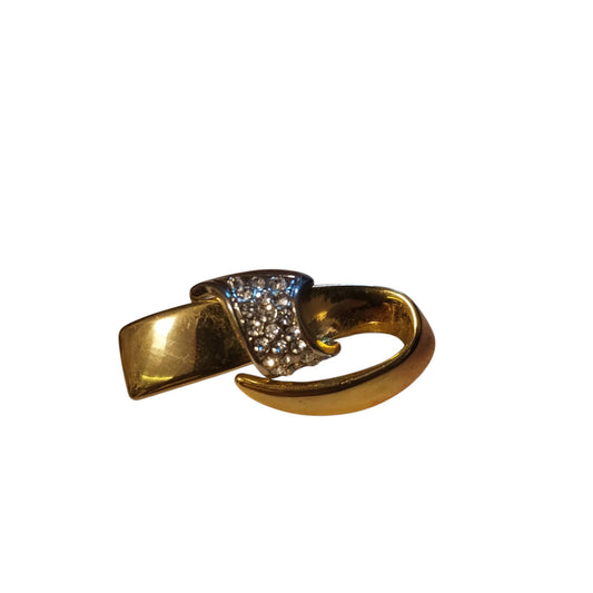 Spilla vintage in metallo placcato oro e zirconi