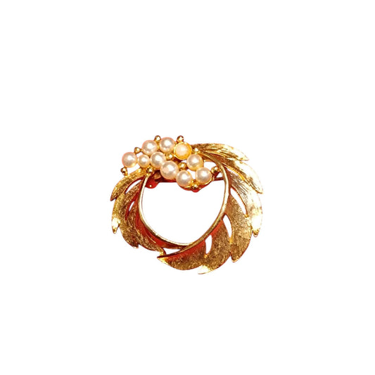 Spilla vintage a corona con perle