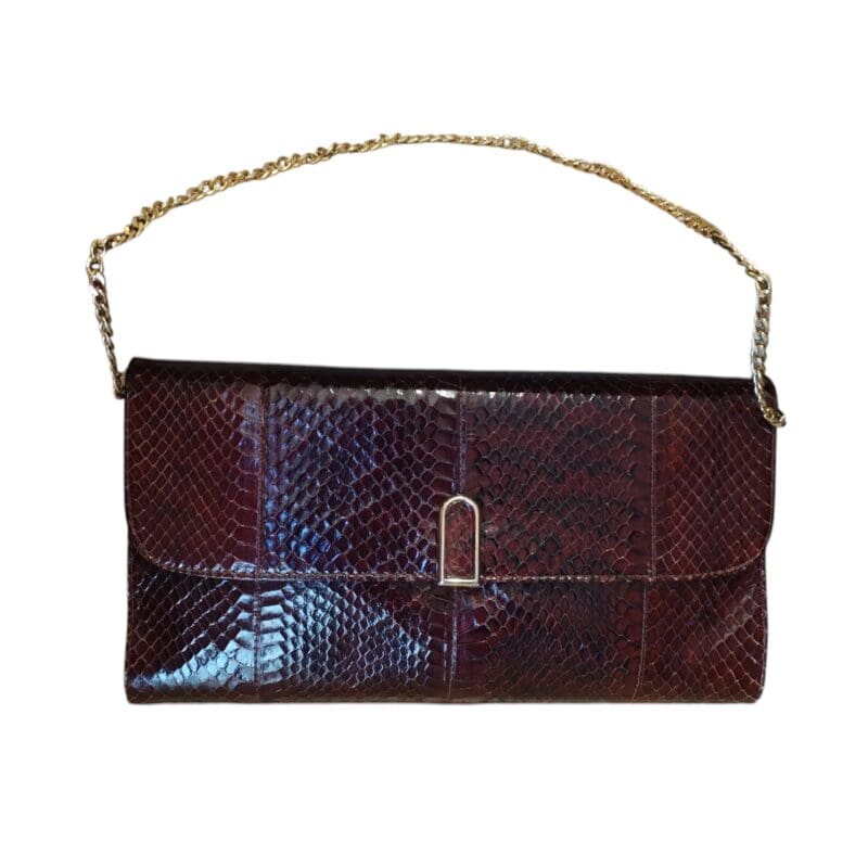 Borsa vintage a tracolla in pitone marrone anni 70