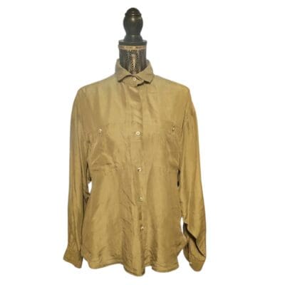 Camicia vintage in seta manica lunga verde salvia