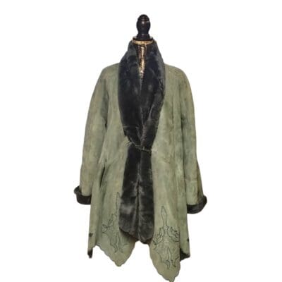 Montone shearling vintage verde smeraldo con ricami