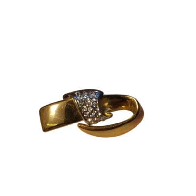 Spilla vintage in metallo placcato oro e zirconi