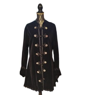 Giacca vintage in velluto nero gotica con alamari