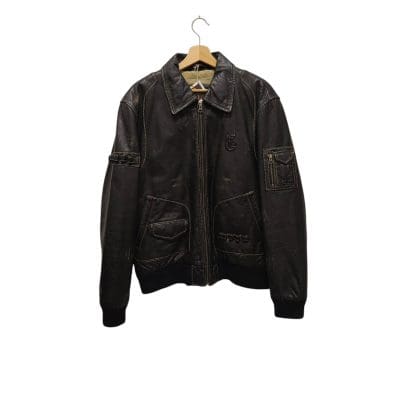 Giacca vintage in pelle marrone anni 80 modello bomber