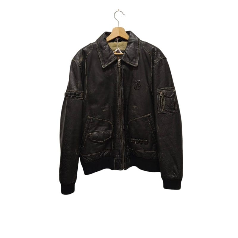 Giacca vintage in pelle marrone anni 80 modello bomber