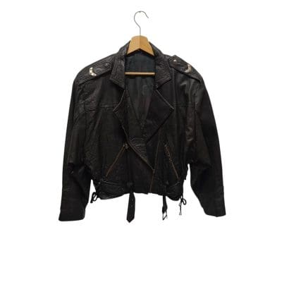 Giacca nera modello biker vintage in pelle