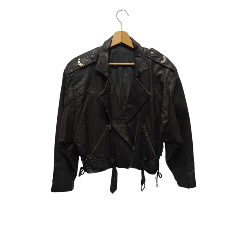 Giacca nera modello biker vintage in pelle