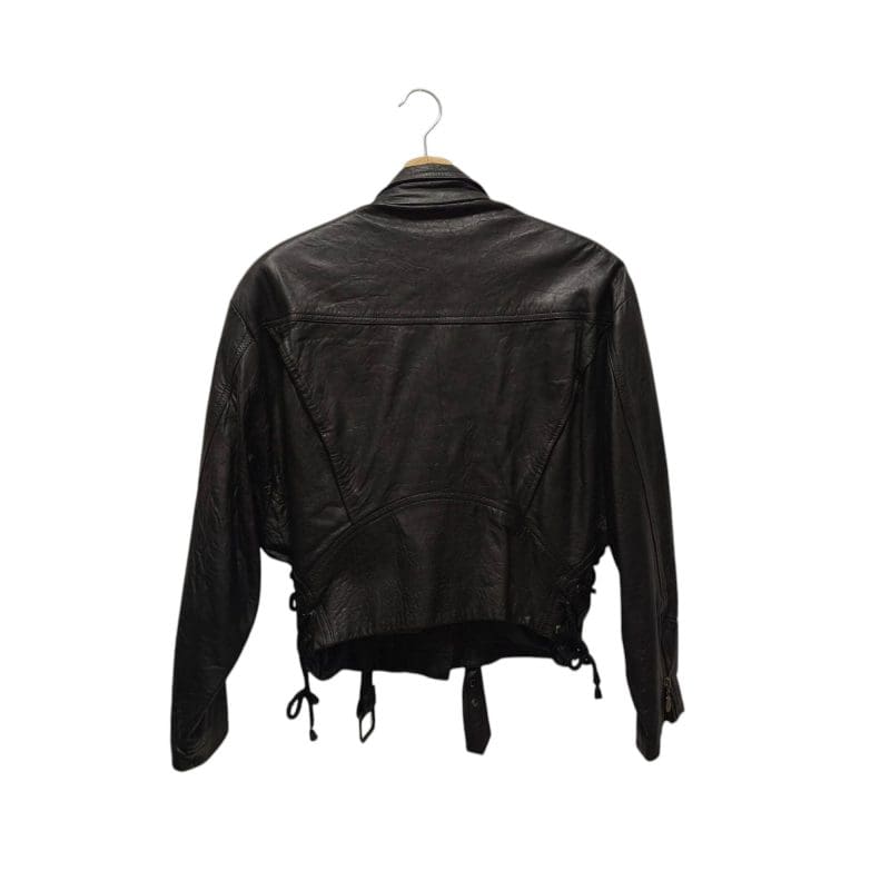 Giacca nera modello biker vintage in pelle - immagine 2