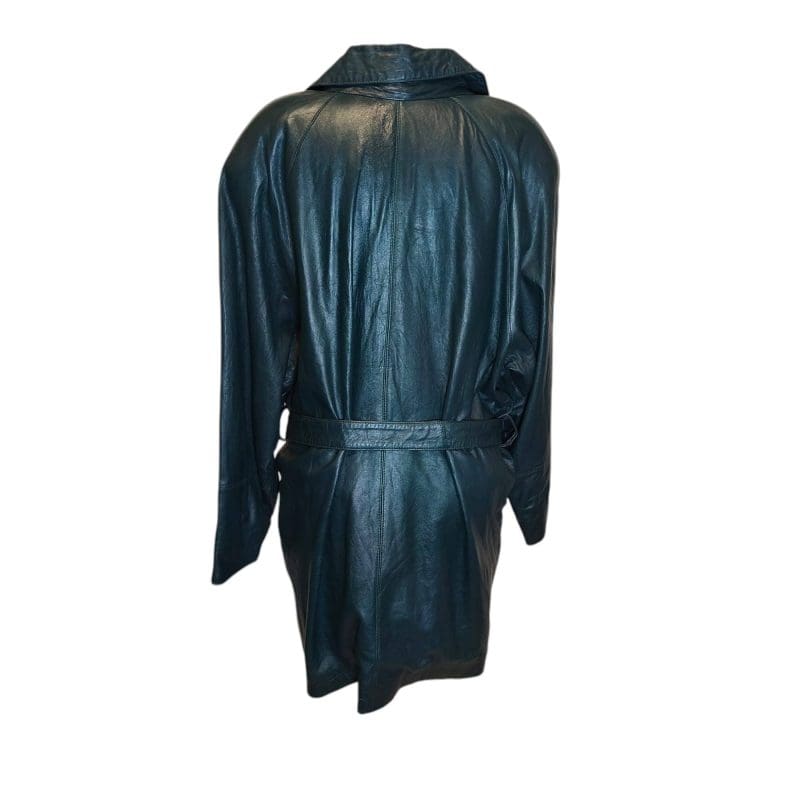 Trench in pelle anni 80 vintage verde smeraldo - immagine 2