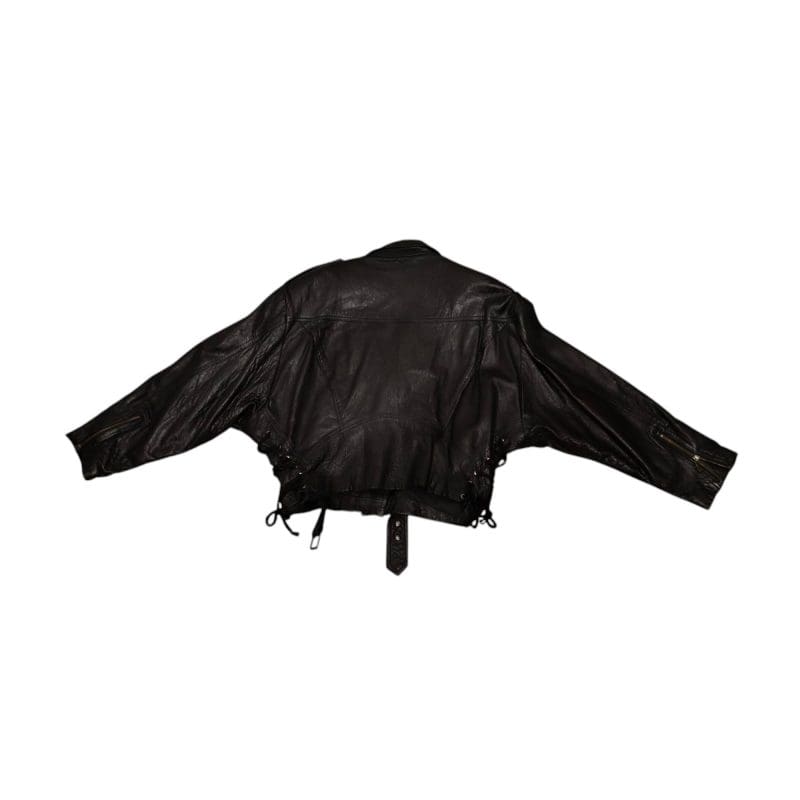 Giacca nera modello biker vintage in pelle - immagine 3