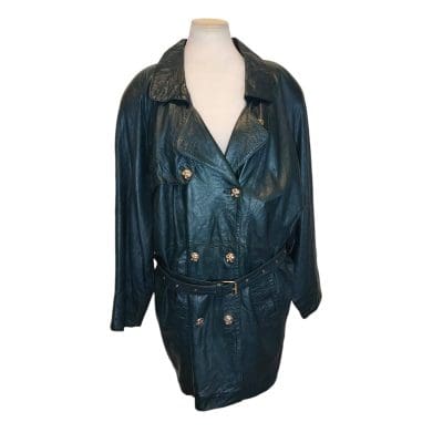 Trench in pelle anni 80 vintage verde smeraldo